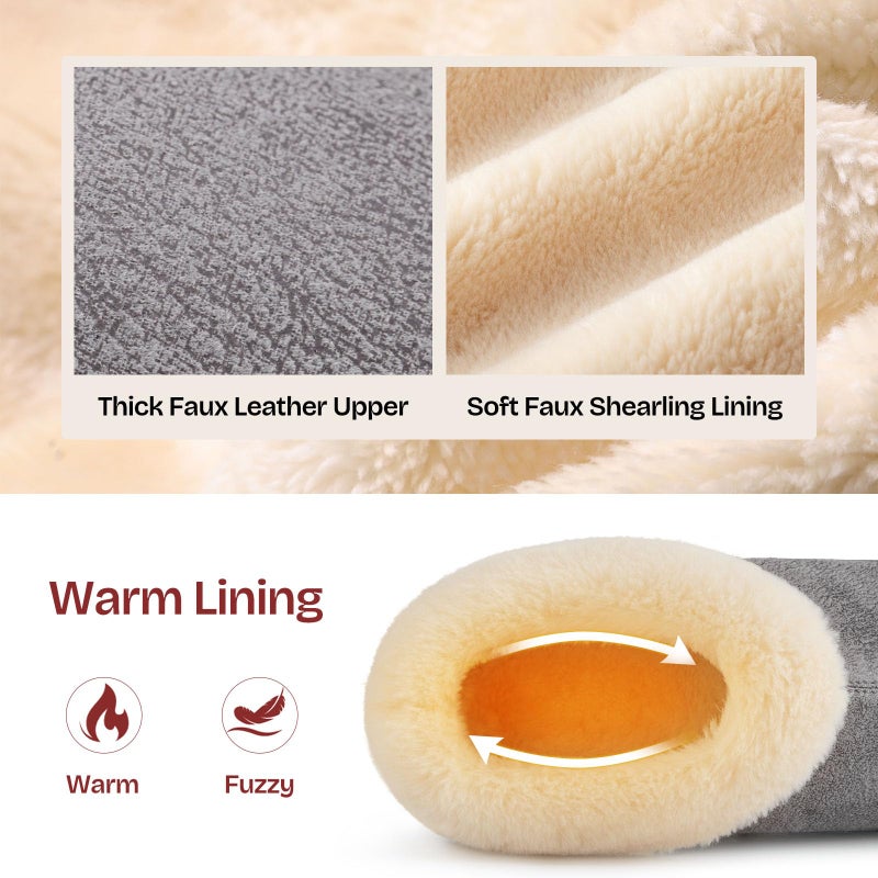 EverFoams Women's Microsuede Cozy Memory Foam Winter Slippers with Fuzzy Faux Fur Collar and Indoor Outdoor Rubber Sole (Gray, Size 5-6 M US) - Image 3